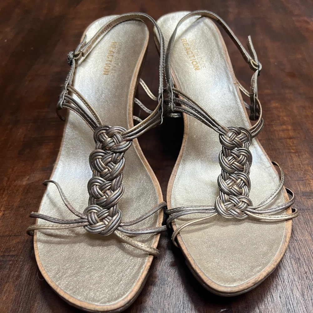 Kenneth Cole Reaction Gold Goddess wedge sandals